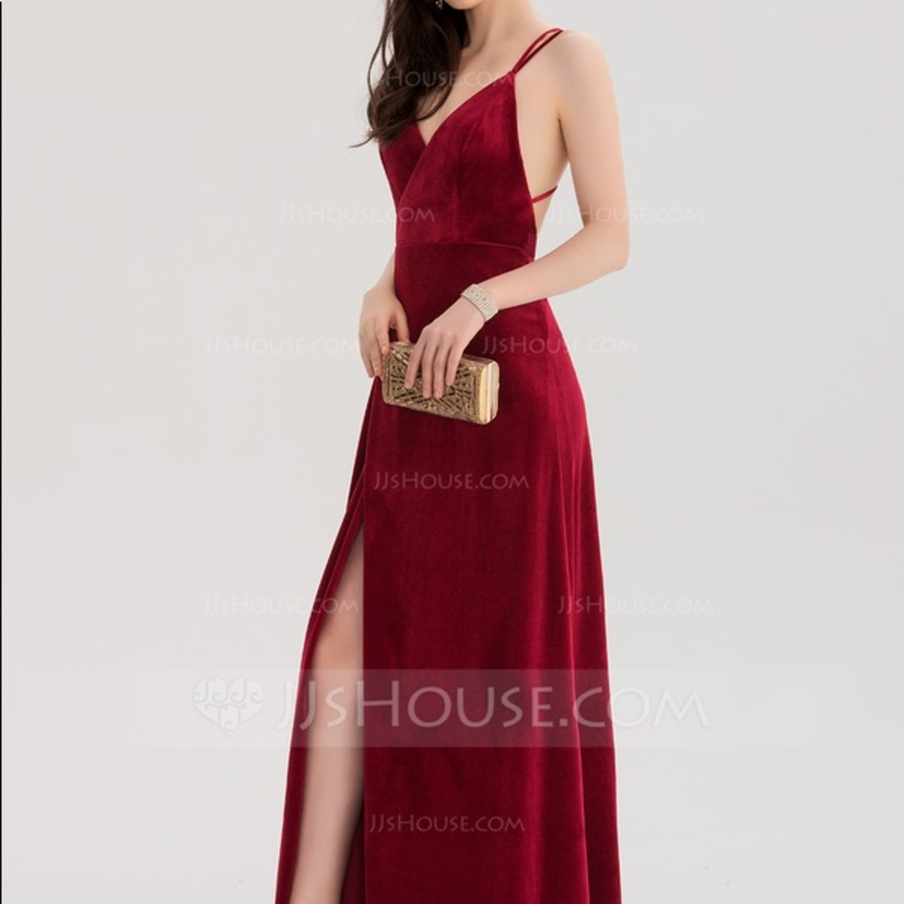 COPY - V-neck Floor-Length Velvet Evening Dress